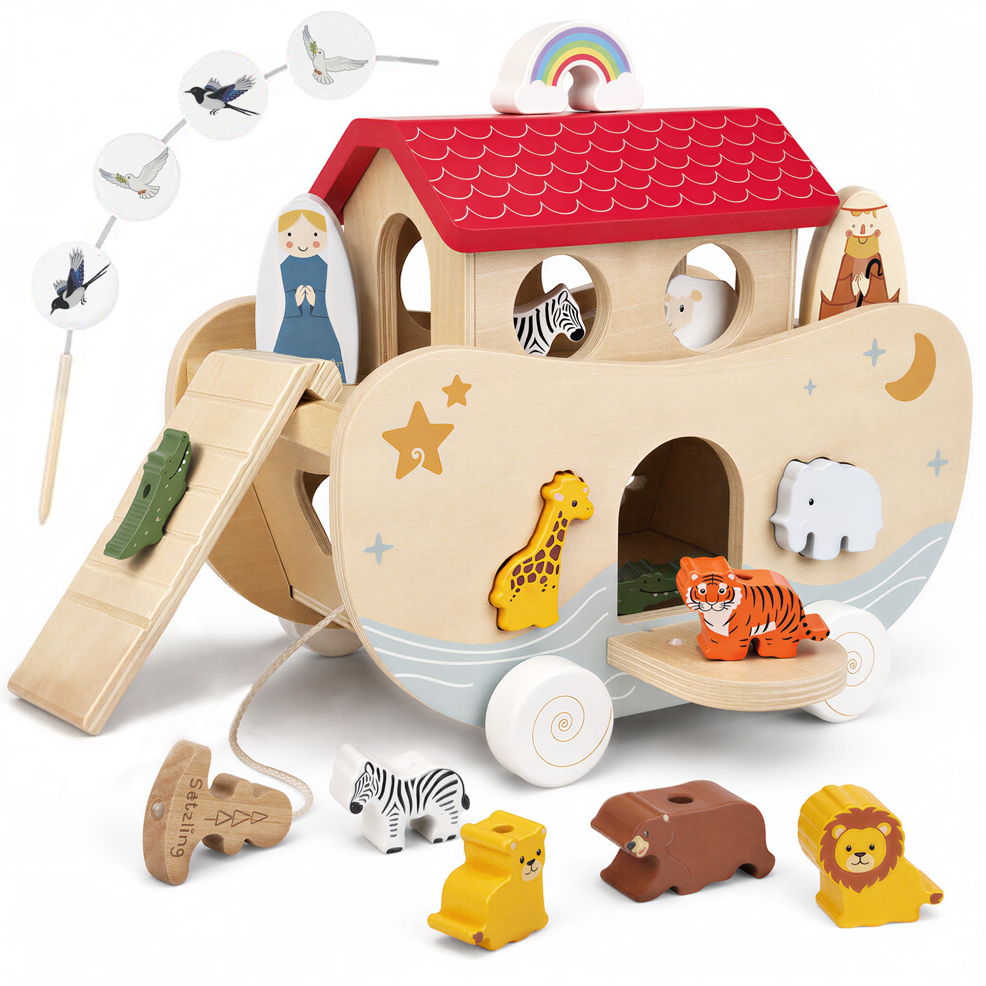 Arche Noah Holzspielzeug ab 1 Jahr – 3 in 1 Montessori-inspiriertes Spielset